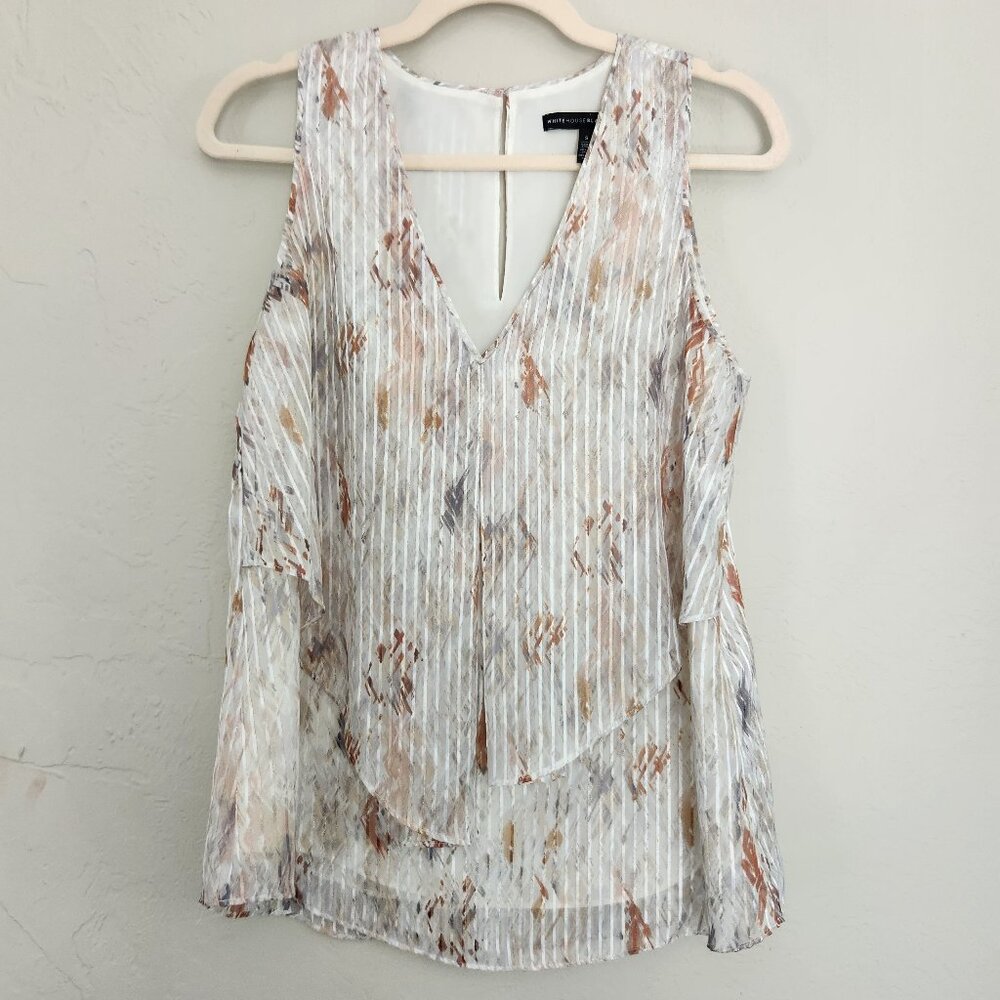 White House Black Market: White Top with Neutral Colored Prints